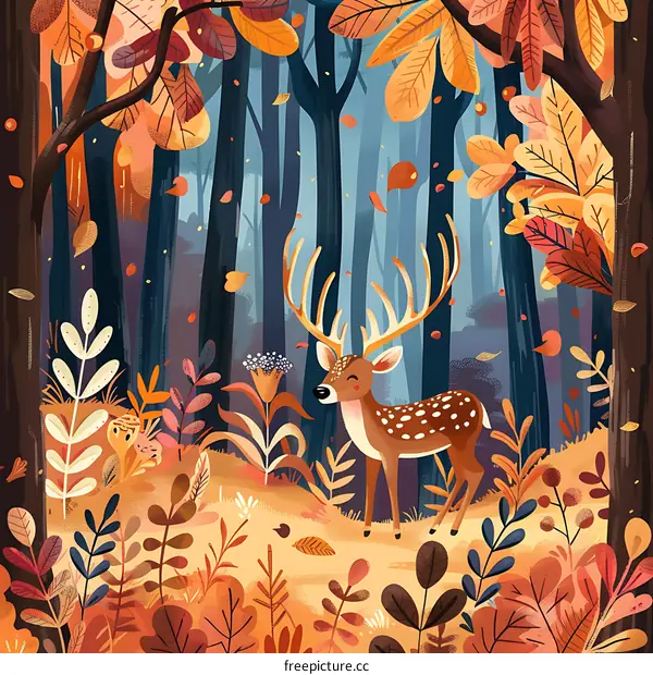 Autumn Forest Deer Illustration