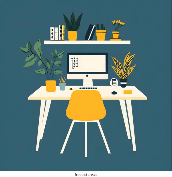 Modern Home Office Desk with Plants