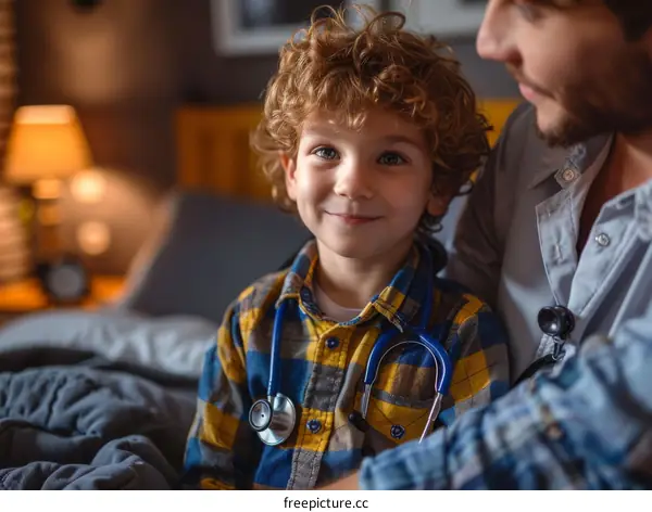 Pediatrician examining a little boy