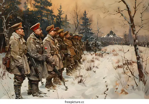 Polish Soldiers in Winter Landscape