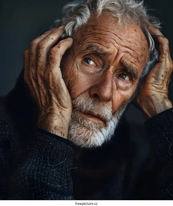 Portrait of an old man with white beard and weathered face