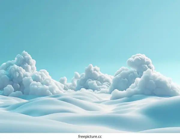A Dreamlike Landscape of Fluffy Clouds and Snow-Covered Hills