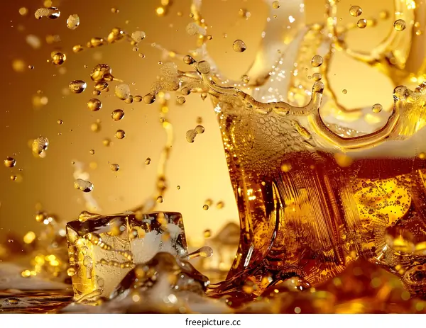 Close Up Of Ice Cubes In Cola Splash