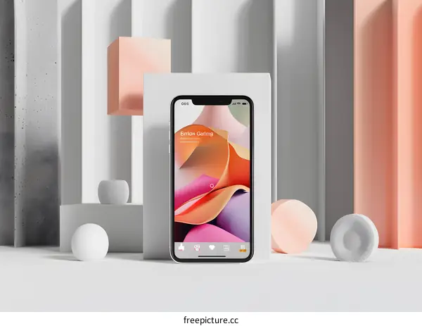 Minimalist 3D Phone Mockup with Abstract Background