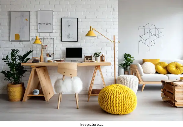Modern Yellow Home Office Interior Design