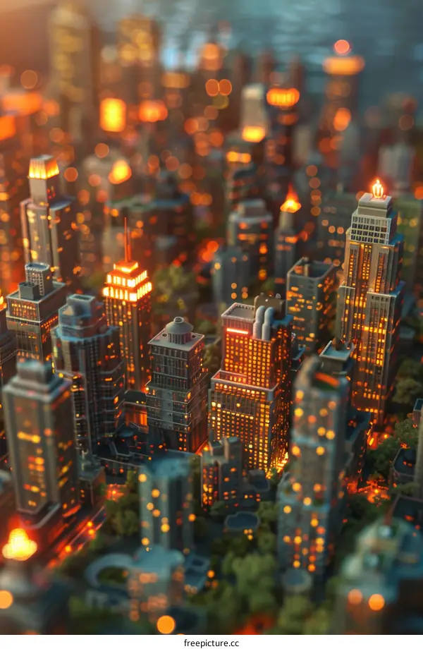 Futuristic City Model with Lighting and Buildings