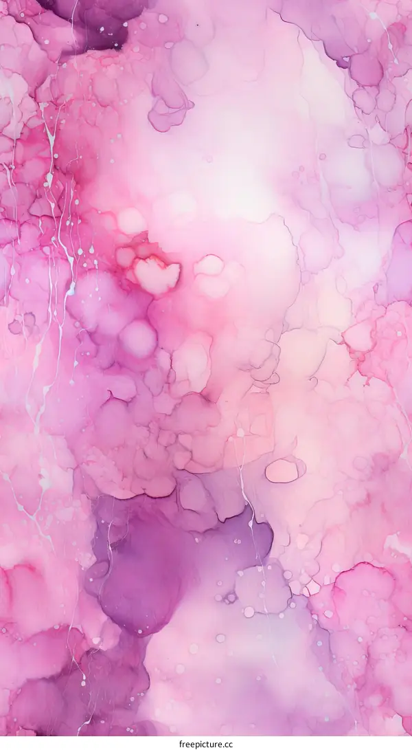 Pink and purple abstract painting with a marbled texture