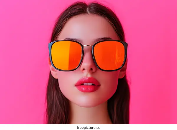 Portrait of a Woman Wearing Orange Sunglasses