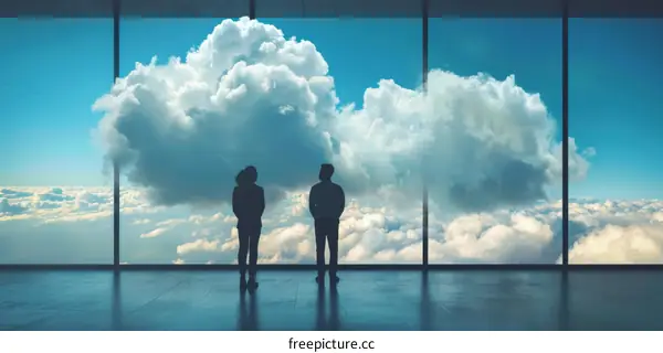 Business people looking at the clouds through the window