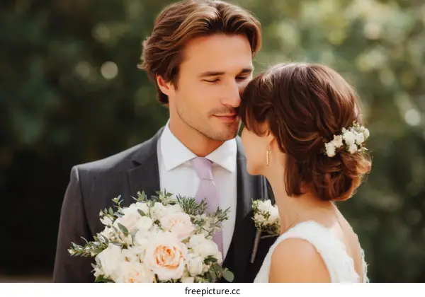 Loving Couple Wedding Outdoor Photo