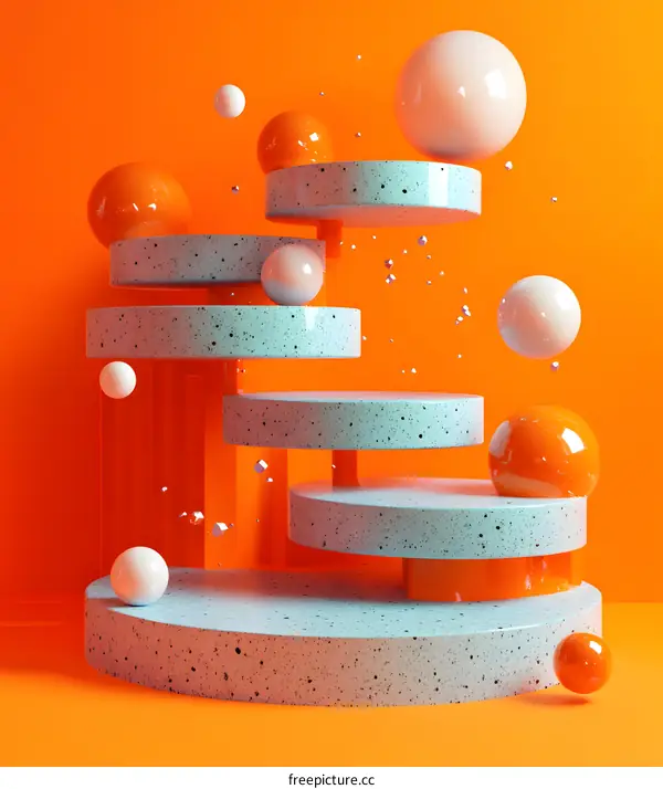 Abstract 3D Rendered Geometric Shapes with Orange and White Color Palette