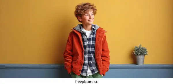 Boy in Stylish Corduroy Jacket