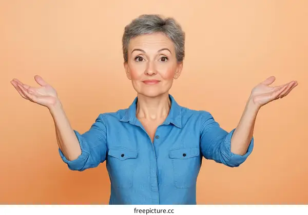 Mature Woman Presenting Something with Open Hands