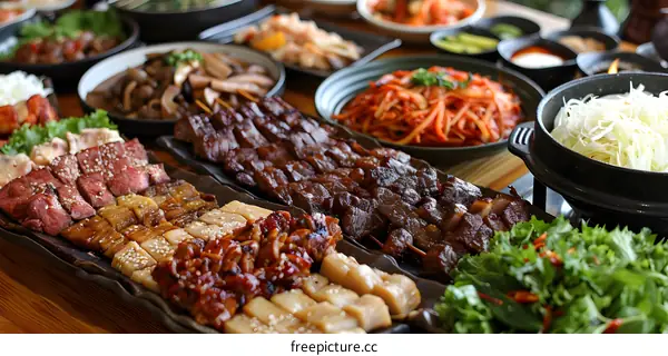 Table with Variety of Korean Food