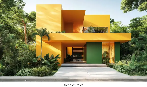 Modern Yellow and Green House Exterior Design