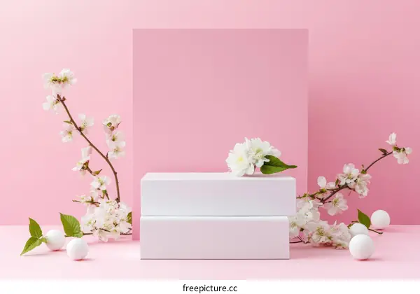 Pink Background with White Flowers and Podium