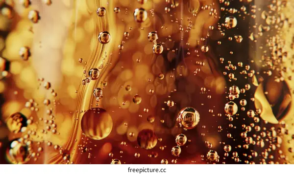Close-up of bubbles in a glass of cola