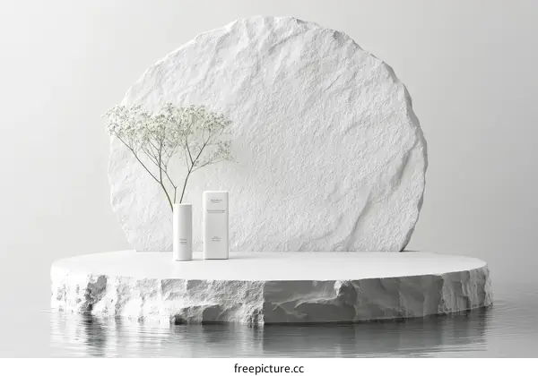 Minimalist Cosmetic Product Showcase on White Stone