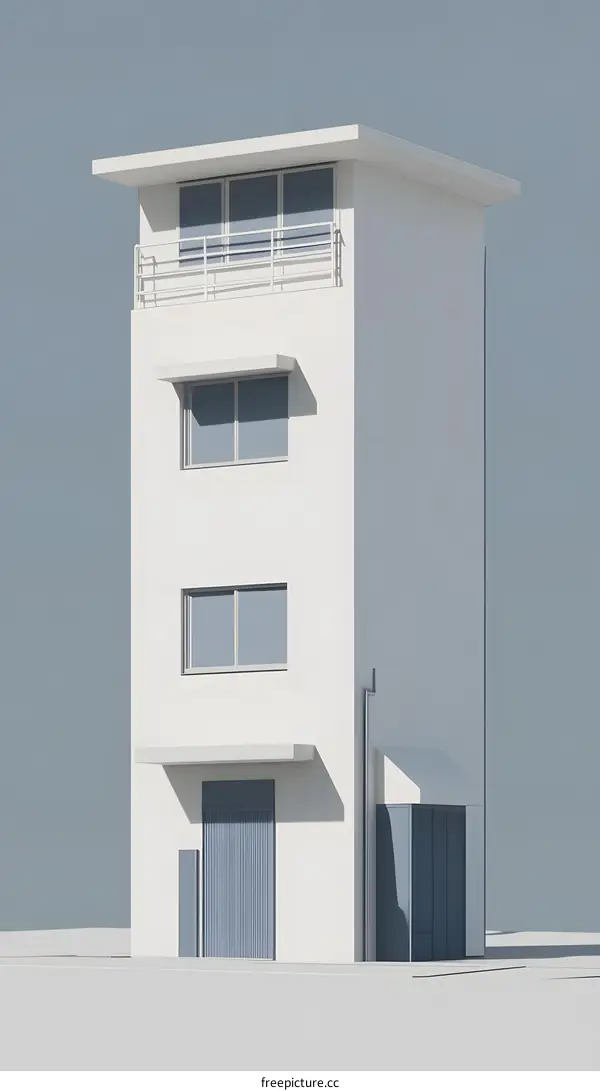 Minimalist 3D Render of White Building with Balcony and Windows
