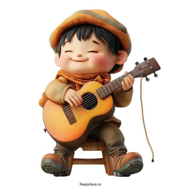 A cute boy playing guitar