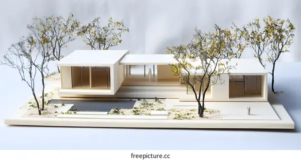 Modern Minimalist House Model with Trees and Pool