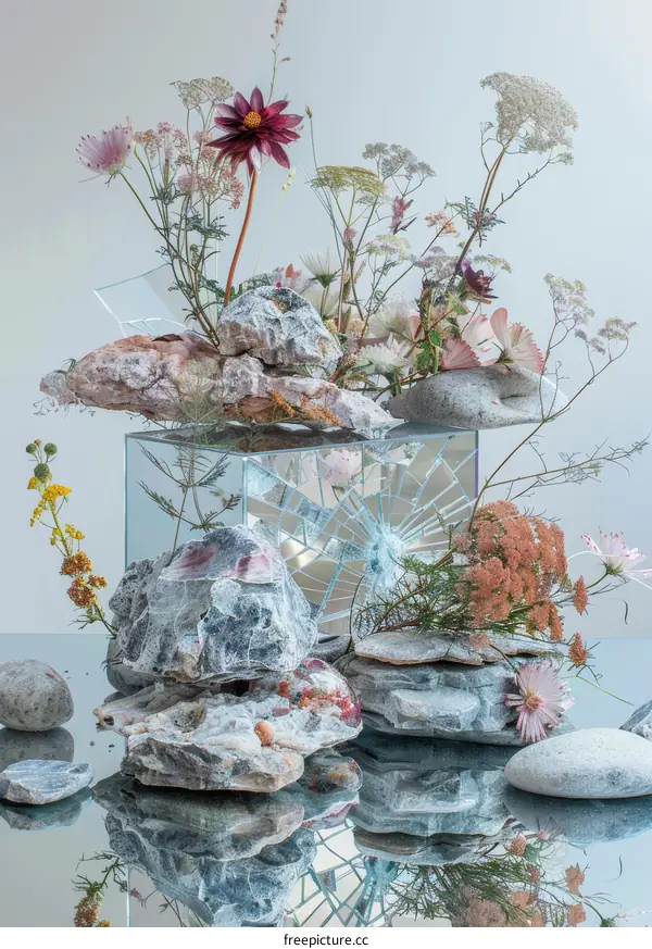Rocks and Flowers in Vase