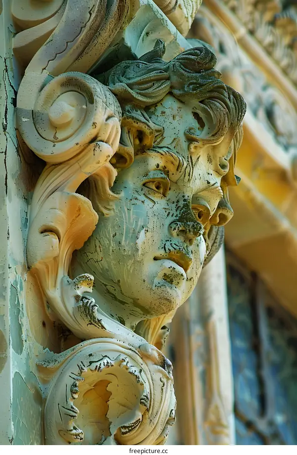Closeup of a Stone Sculpture of a Female Face