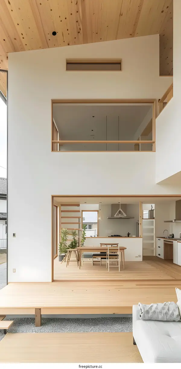 Modern Japanese Home Interior Design with Wooden Floor and Ceiling