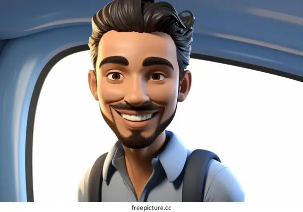 Happy man with beard in blue shirt