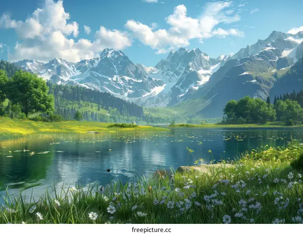 Mountain Lake and Flowers