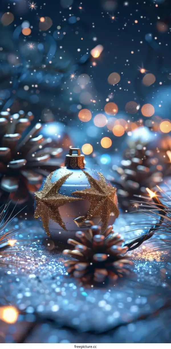 Festive Christmas Ornaments with Pine Cones and Fairy Lights