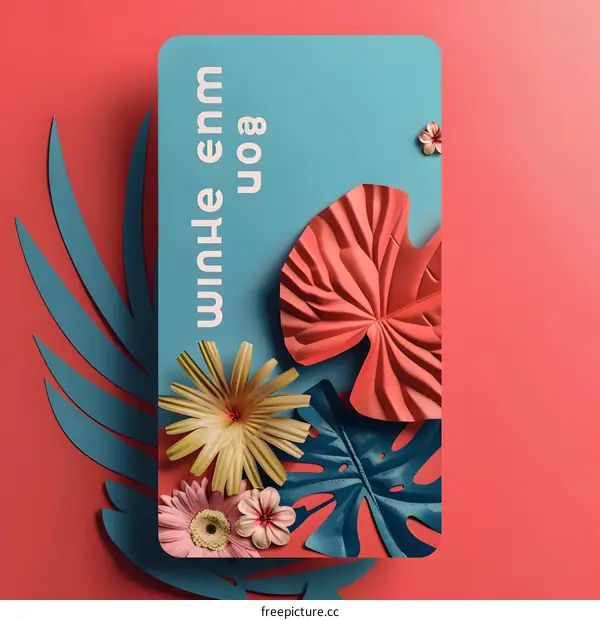 Paper Flowers And Leaves On Blue Background