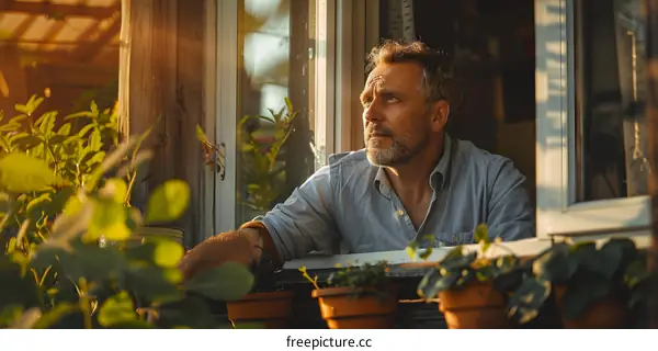 A man looking out the window