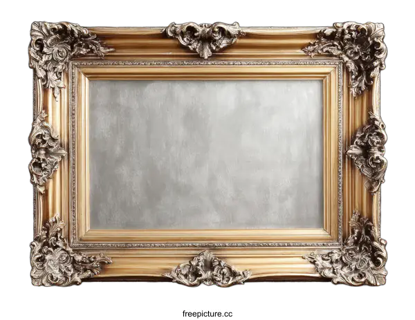 [Transparent Background PNG]Ornate Gold Picture Frame with Blank Canvas