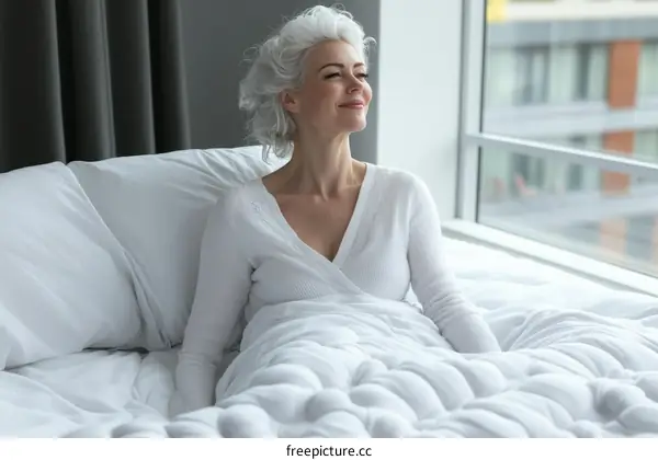 Senior Woman Relaxing in Bed by the Window