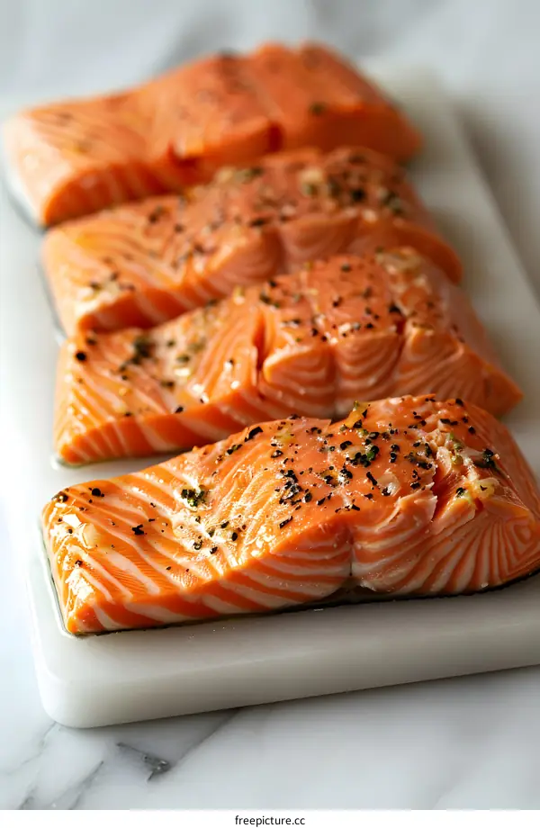 Raw Salmon Fillets Seasoned and Ready to Cook