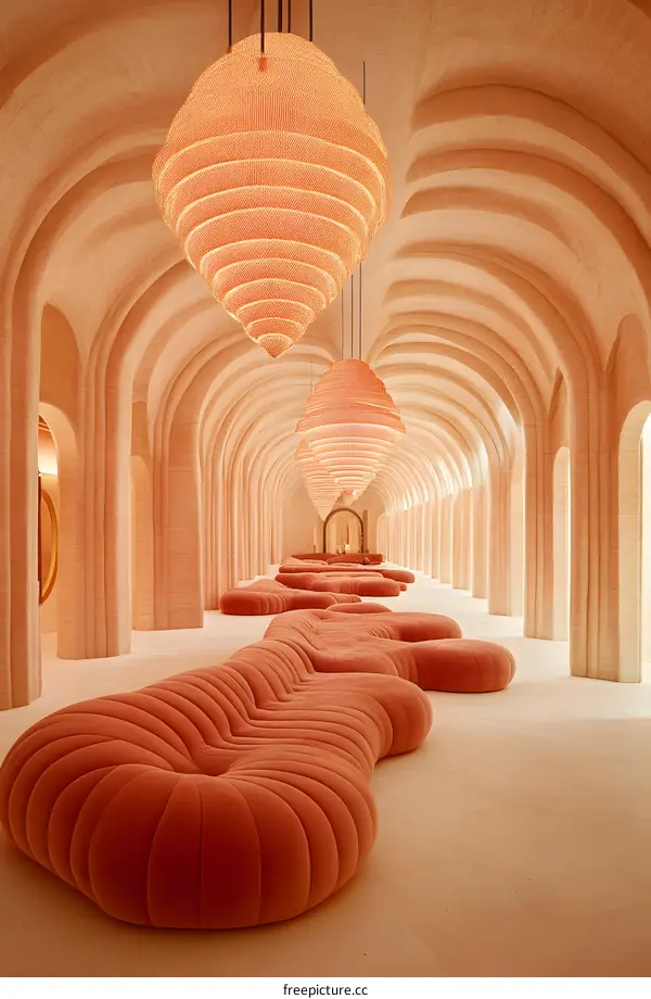 Modern Interior Design with Archways and Unique Sofa