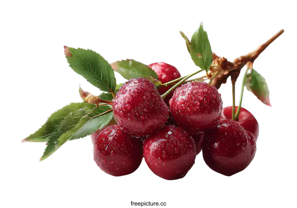 [Transparent Background PNG]Fresh Cherries with Water Droplets