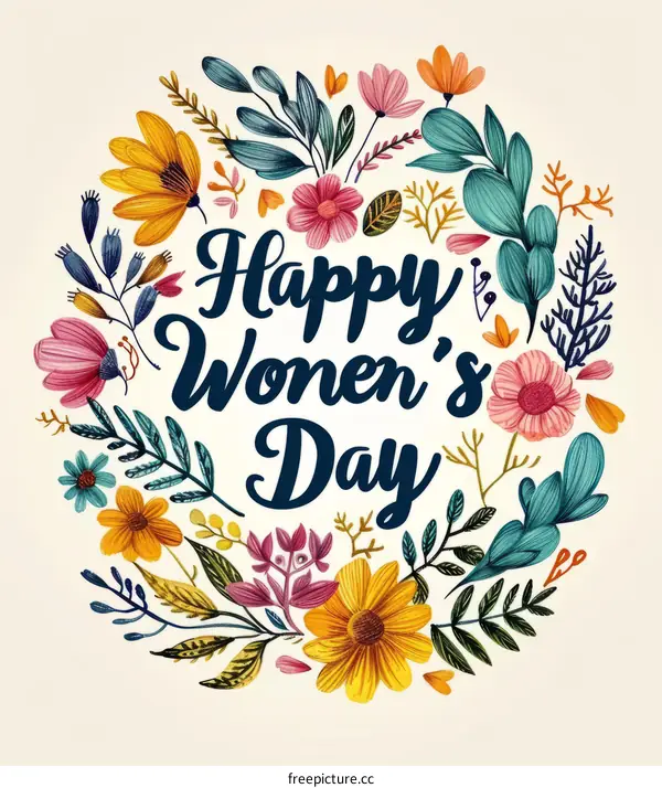 International Women's Day Celebration: Hand-Drawn Floral Wreath