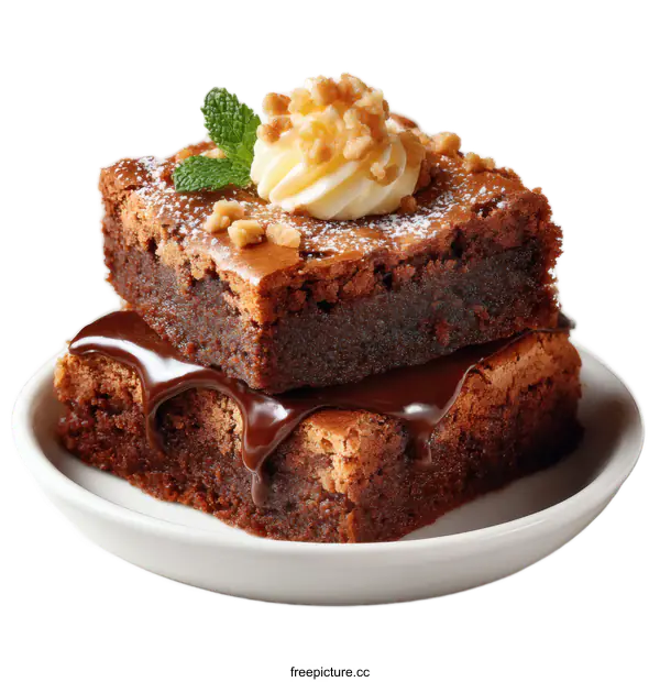 [Transparent Background PNG]Delicious Stacked Chocolate Brownies with Whipped Cream
