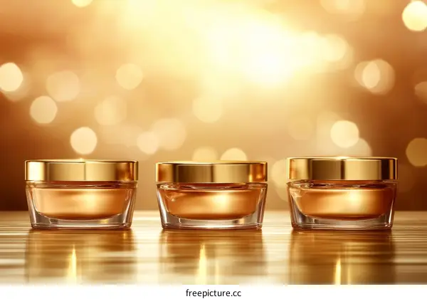 Luxury Gold Cosmetic Jars on Golden Background