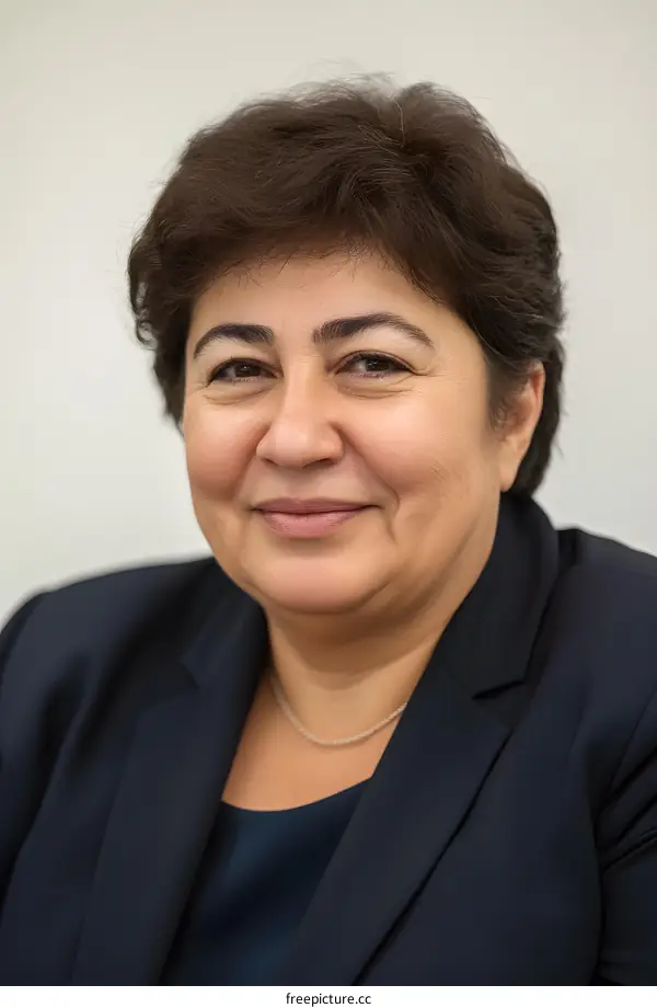 Portrait of a Woman in a Blue Blazer,  Smiling and Looking at the Camera