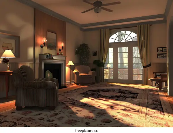 Living Room Interior Design with Fireplace and Window