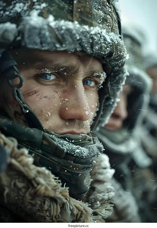 Portrait of a soldier in the snow