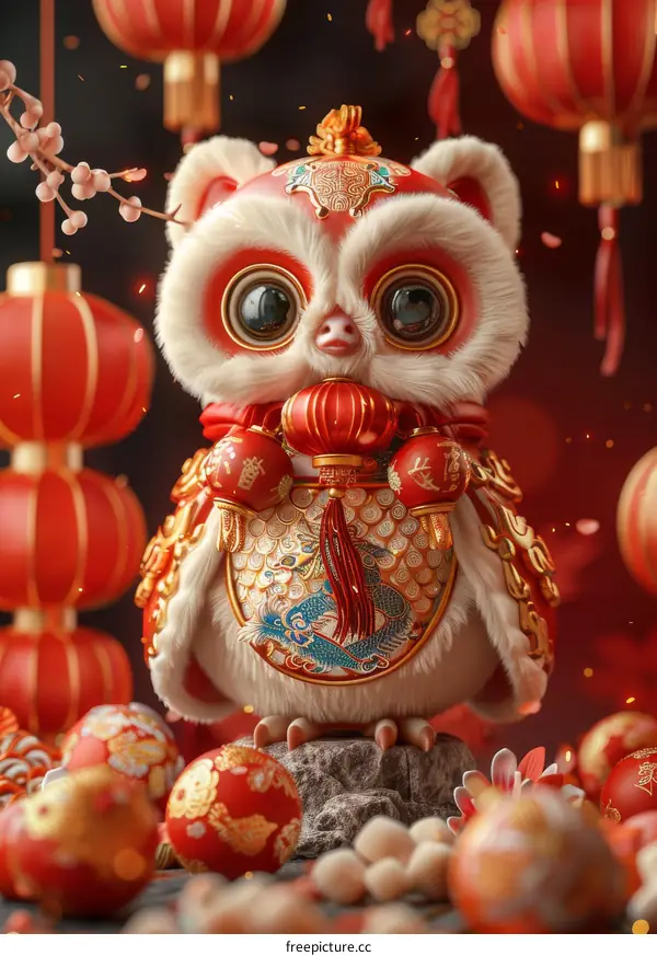Adorable Chinese New Year Owl Figurine