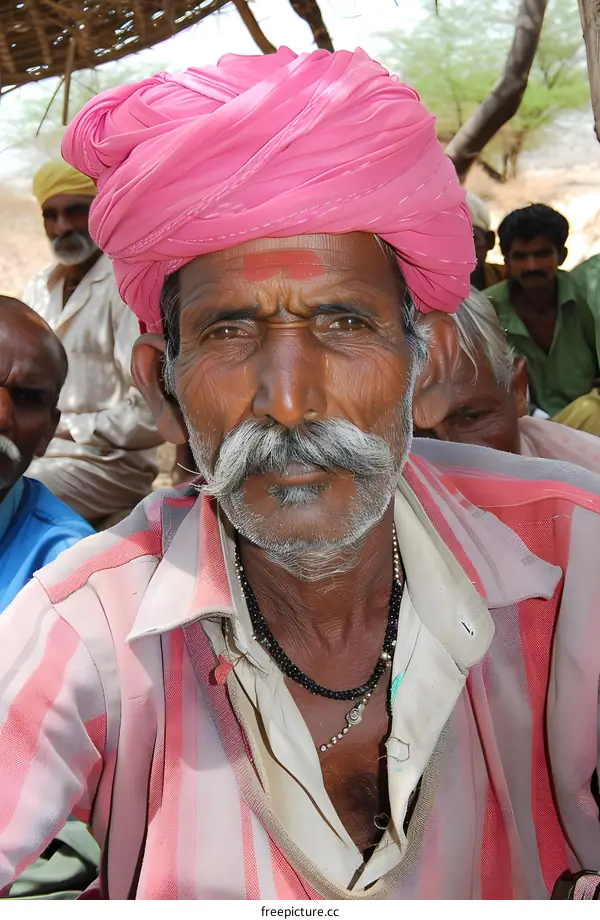 Portrait of an Indian Man Wearing a Pink Turban