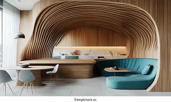 Modern Wood-Panelled Kitchen and Lounge Design