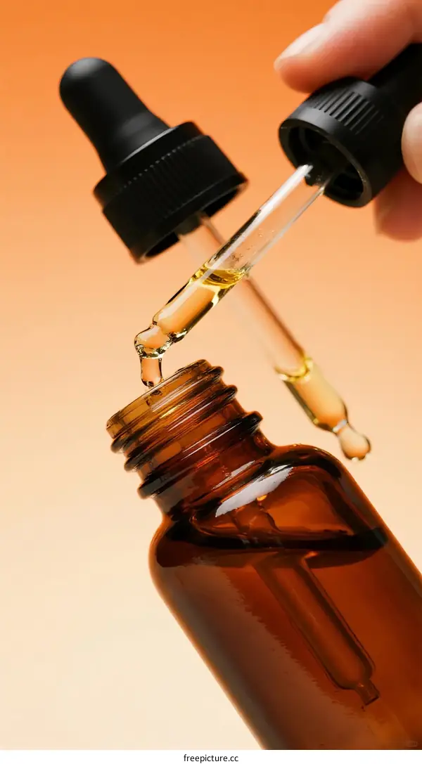 Dropper Bottle with Liquid Extract Being Poured