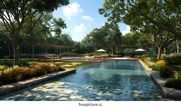 Luxury Swimming Pool in Tropical Garden