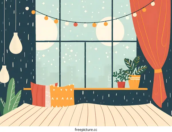 Cozy Winter Window with City View Illustration